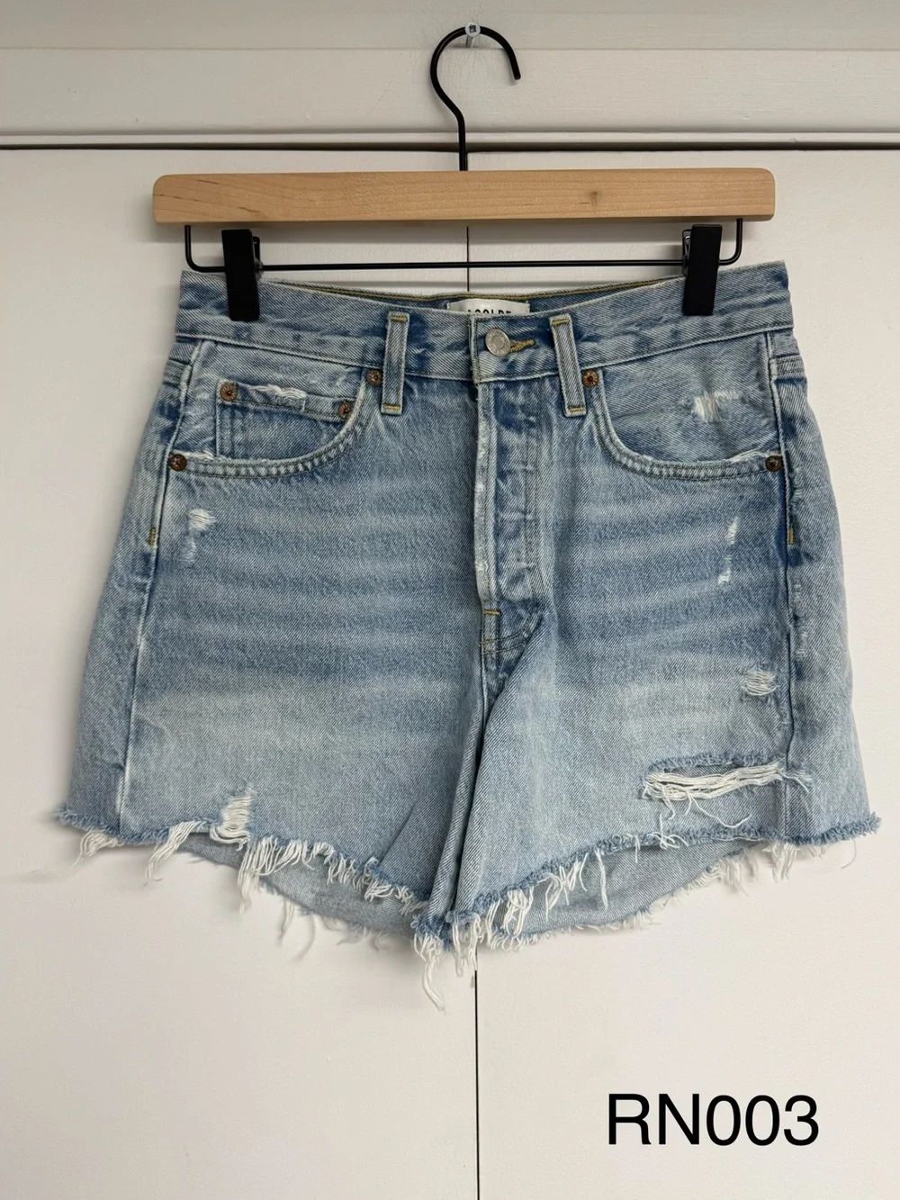 AGOLDE Parker Long Swapmeet Distressed Denim Shorts 24